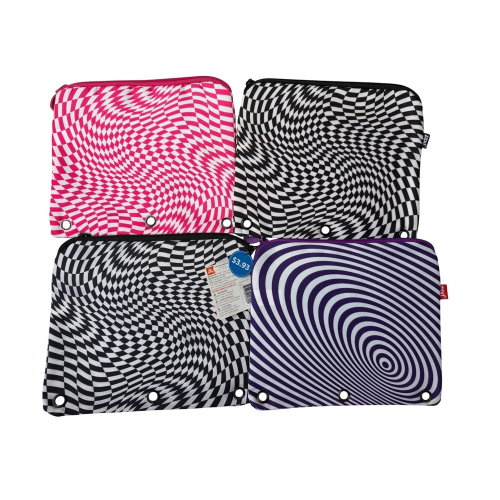 Zipit Illusion 3 Ring Binder Pouch Set of 4 Pink Purple Black‎ Checker Z3R-IL